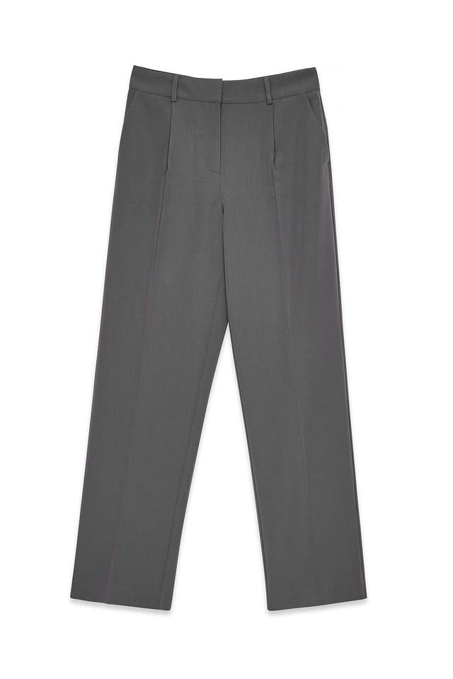 Dark Grey Mid Rise Suit Pants