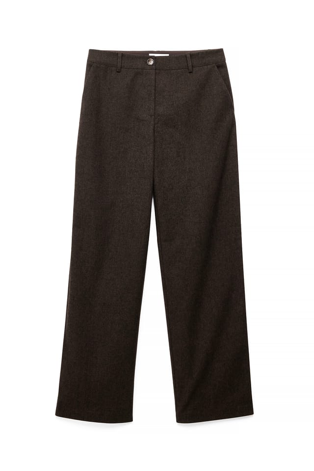 Dark Brown Straight Wool Blend Pants
