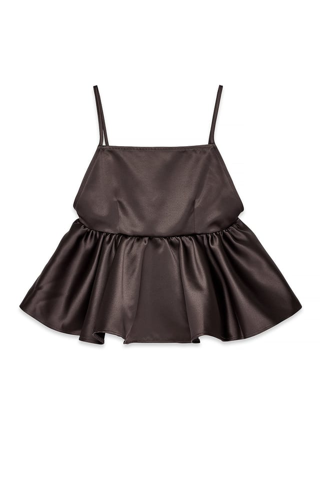 Brown Strap Open Back Peplum Top