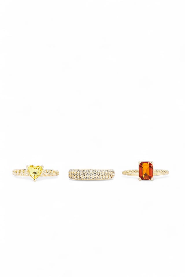 Gold 3-pack ringar med strassdetalj