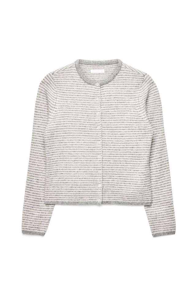 Light Grey Stripe Cardigan rayé en maille