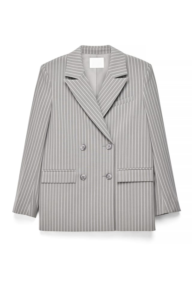 Grey Striped Striped Oversized Blazer