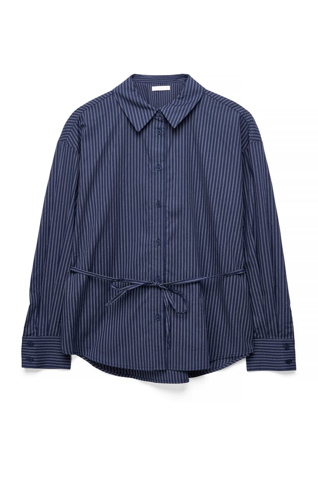 Blue Stripe Chemise à détail de ceinture rayée