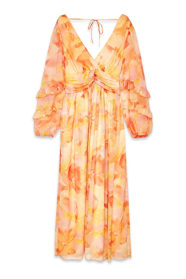 Orange Print Robe longue structurée en mousseline