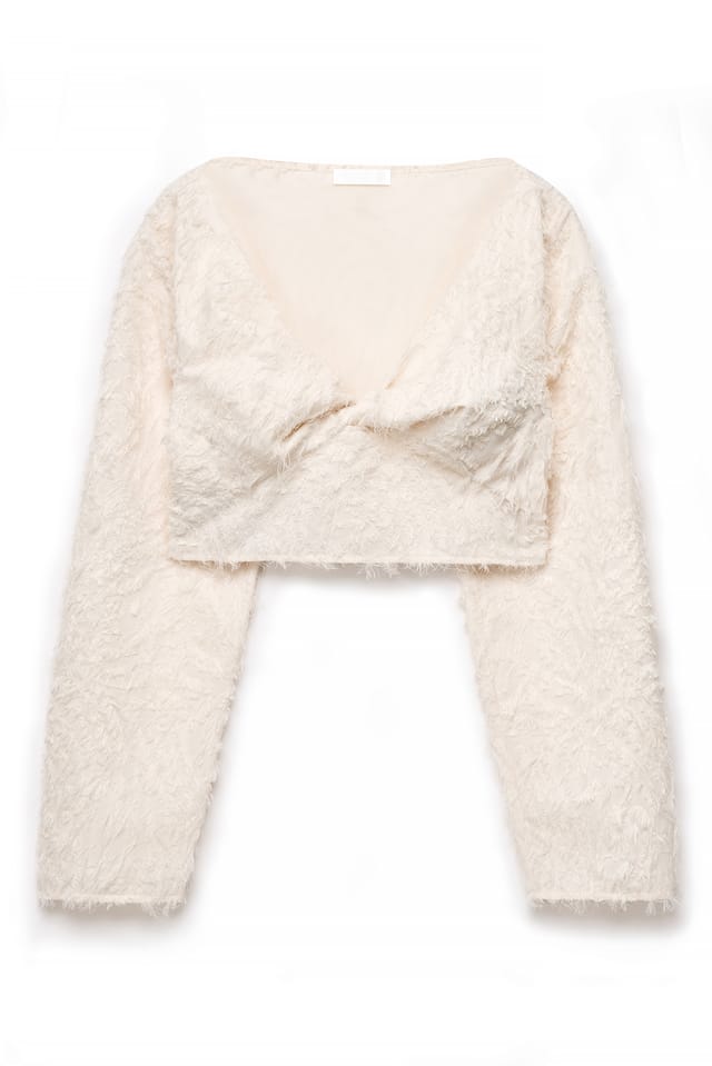 Offwhite Structured Long Sleeve Crop Top