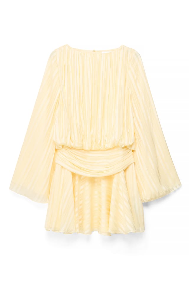Light Yellow Strukturerad miniklänning med vida ärmar
