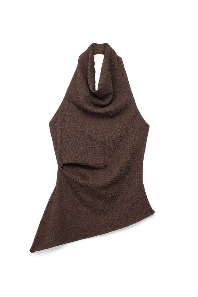 Brown Structured Halterneck Top