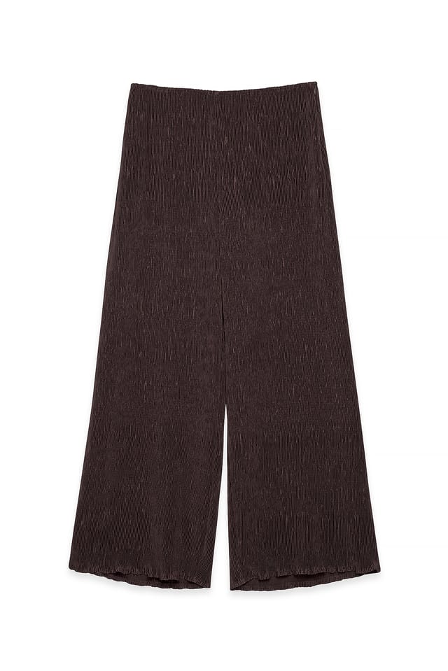 Brown Structured Mid Waist Pants