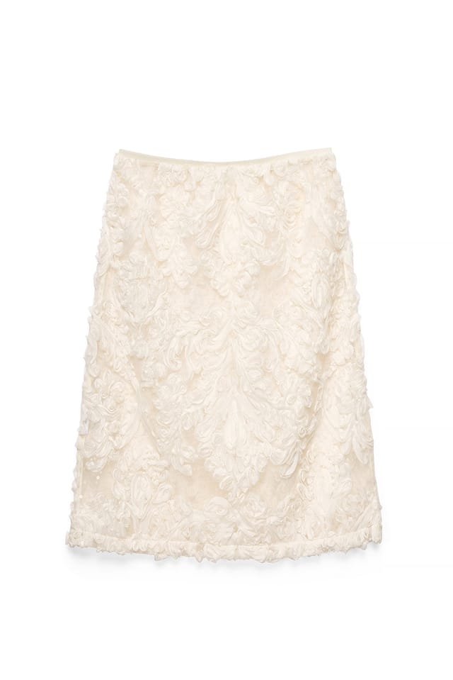 Cream Strukturert paljett midi-skjørt