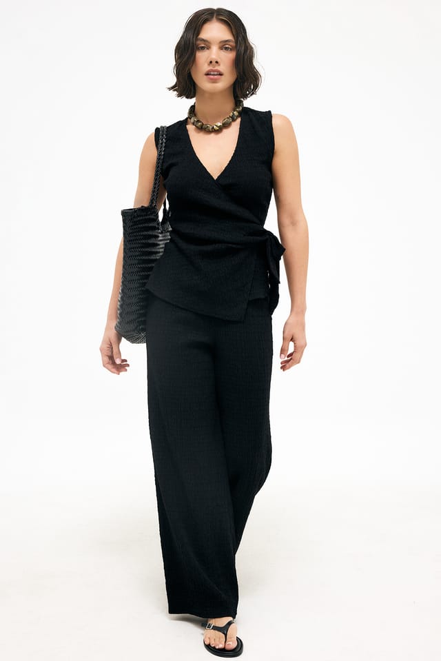 Black Structured Straight Trousers