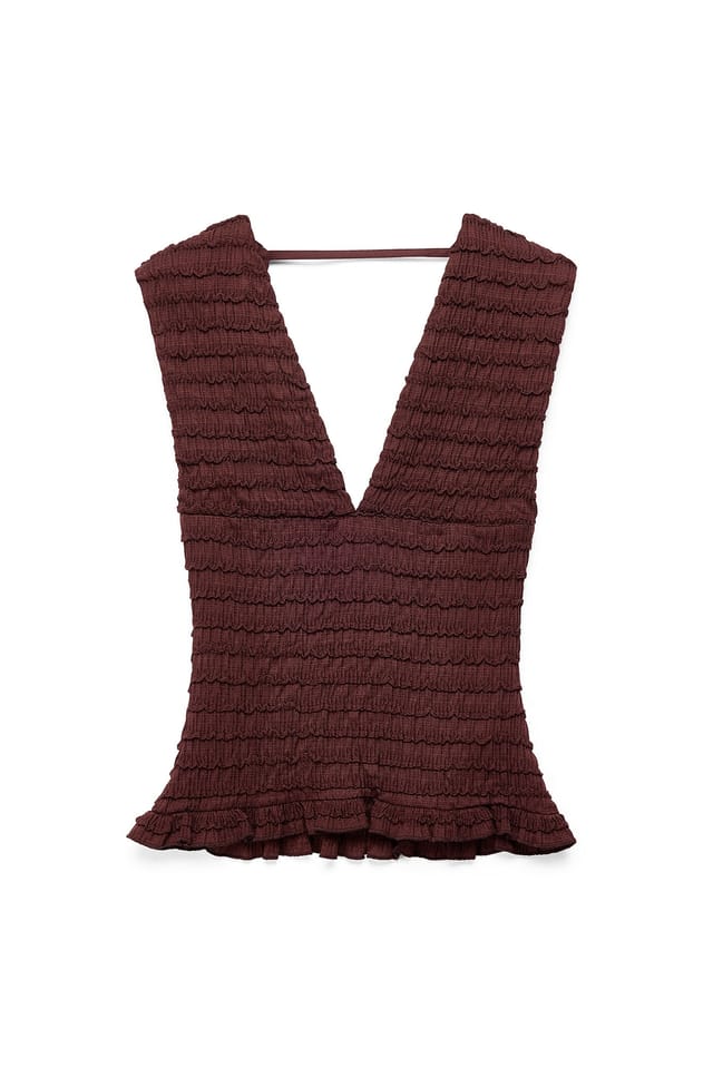Brown Structured V-Neck Top