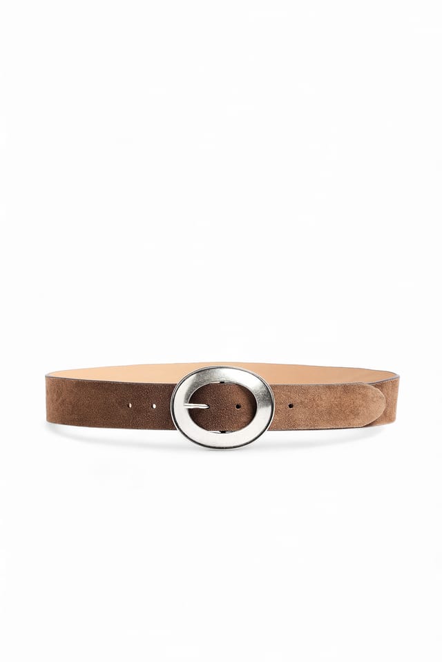 Brown Suede Oval Buckel Belt