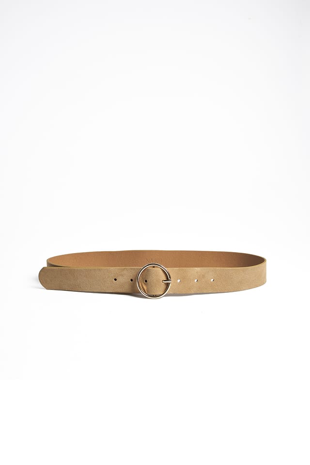 Beige Suede Round Buckle Belt