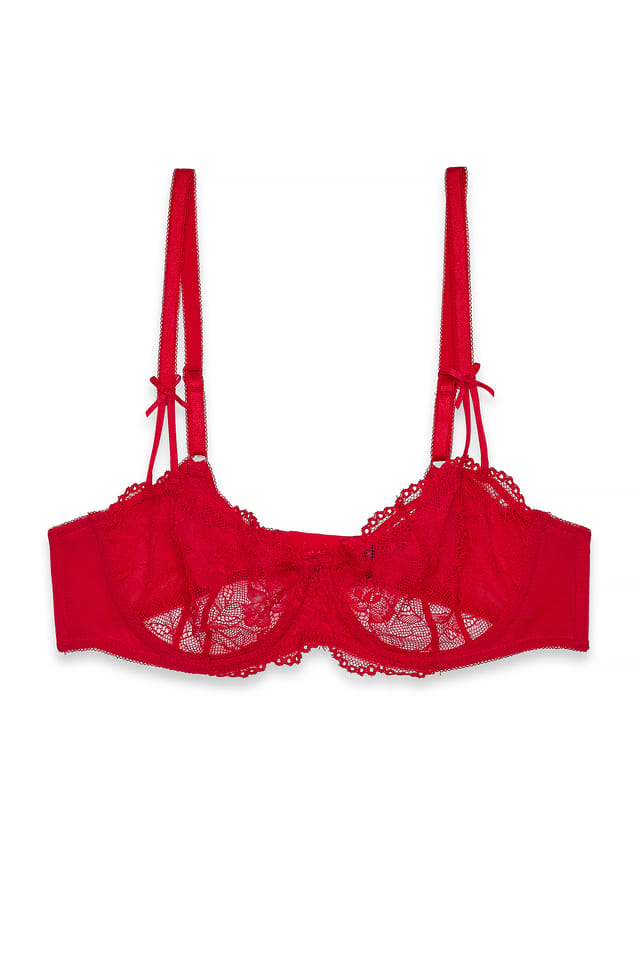 Red Soutien-gorge balconnet à nœud en sucre