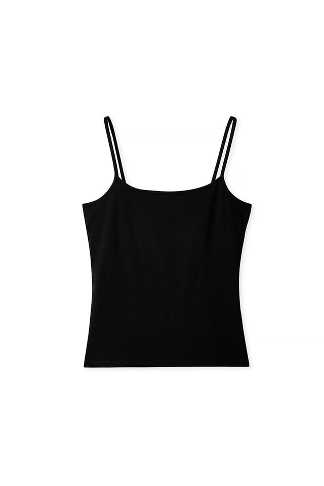 Black Thin Basic Strap Singlet
