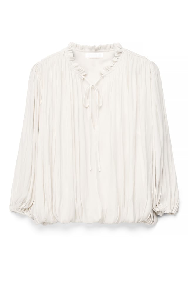 Cream Bluse med videærmer og bindedetalje