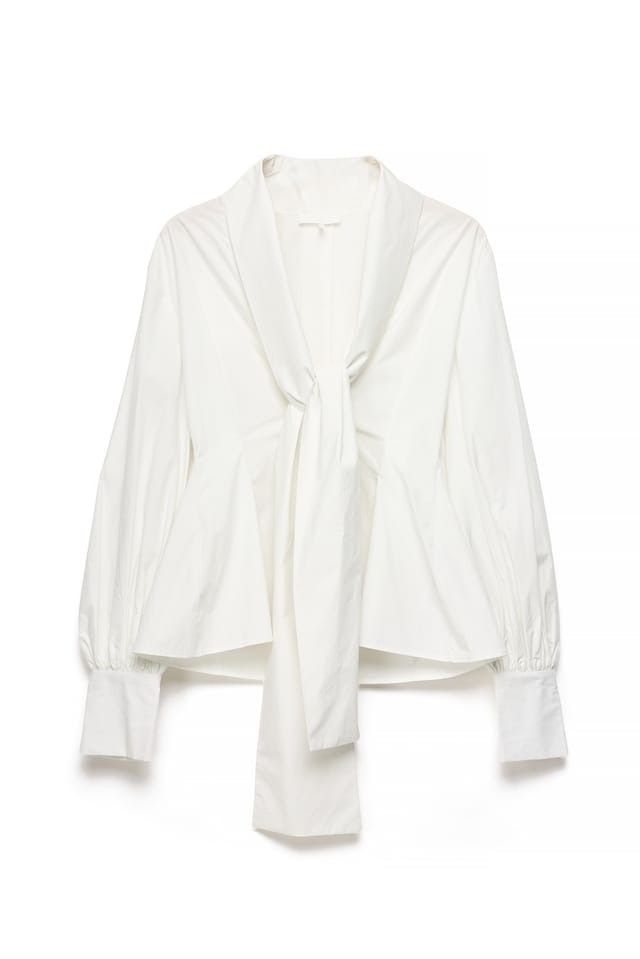 White Tie Detail Cotton Blouse
