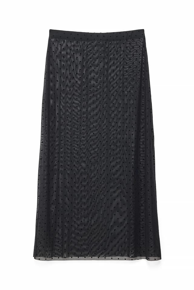 Black Dot Transparent Mesh Midi Skirt