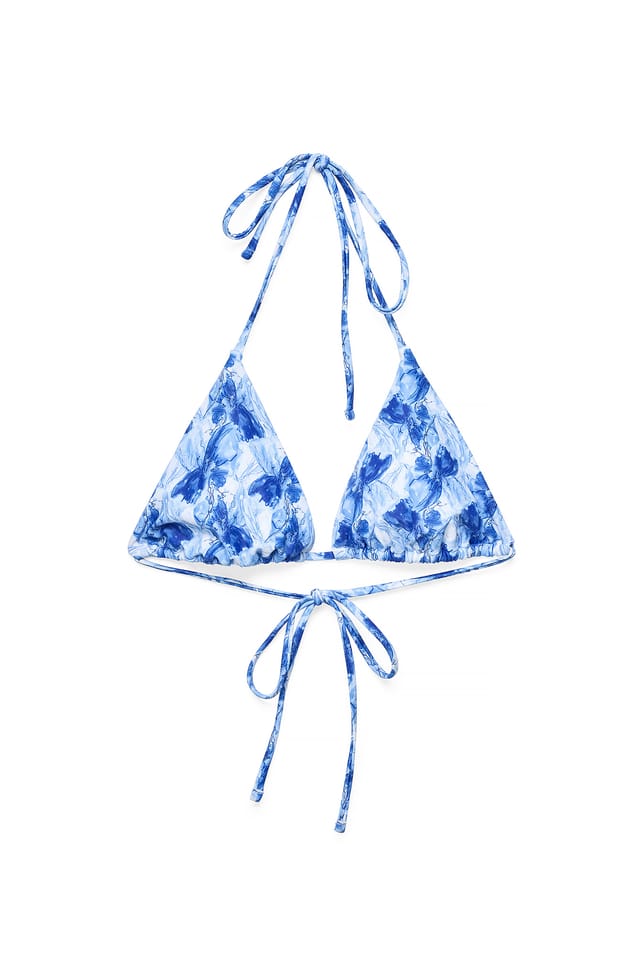 Midnight Blue Pastel Rose Triangle Bikini Top