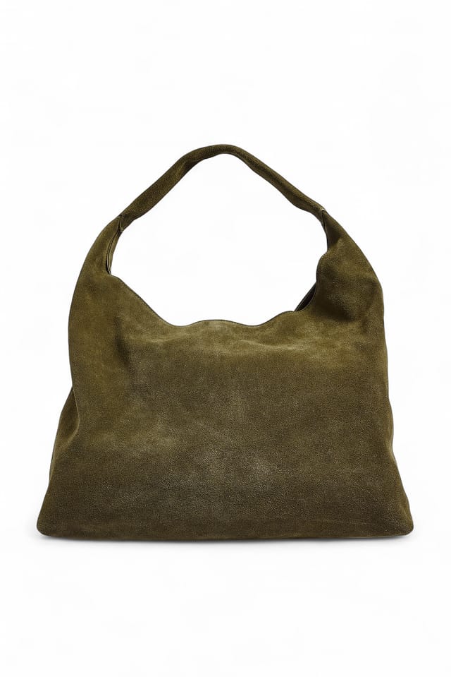 Khaki Trapezform-Tasche aus Wildleder