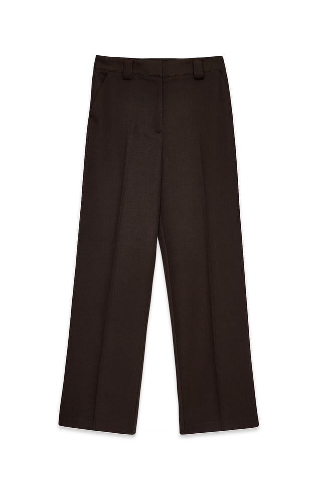 Brown Straight Mid Waist Twill Suit Pants