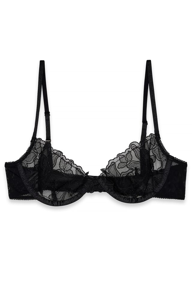 Black Soutien-gorge balconnet brodé à armatures