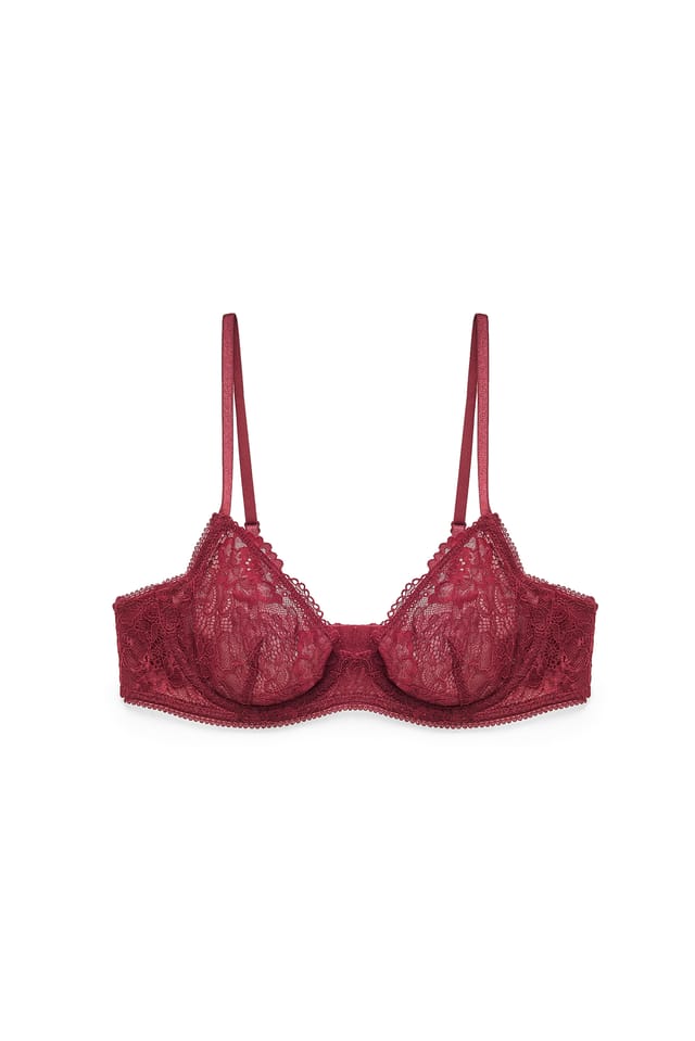Burgundy Underwired Lace Bra