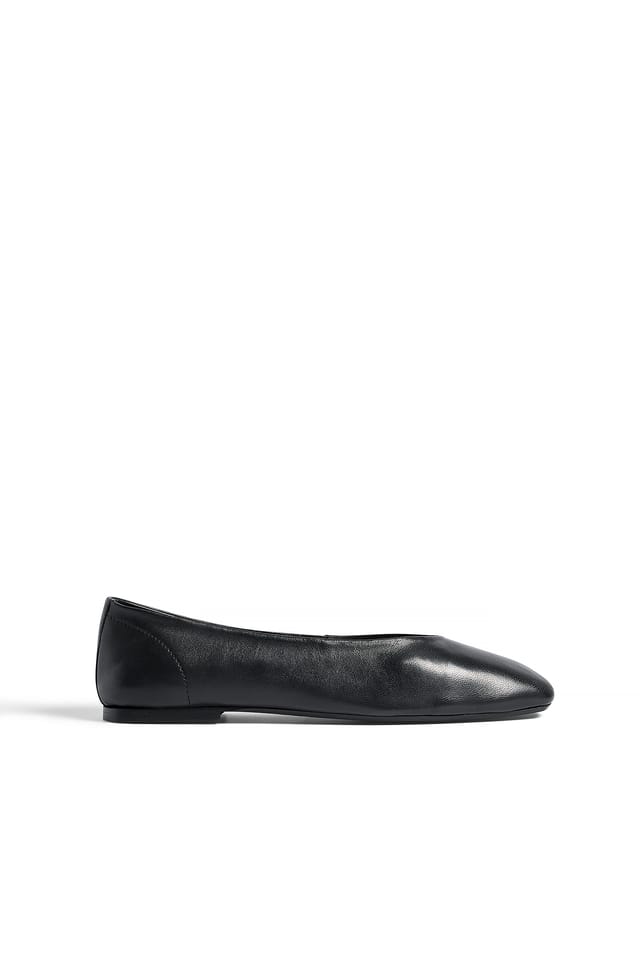 Black Unlined Leather Ballerinas