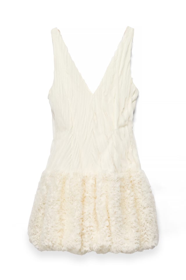 Offwhite V-neck Puffy Detail Mini Dress