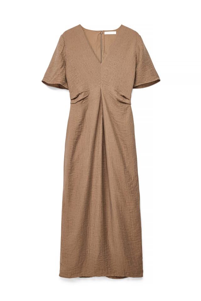 Taupe V-neck Short Sleeve Maxi Dress
