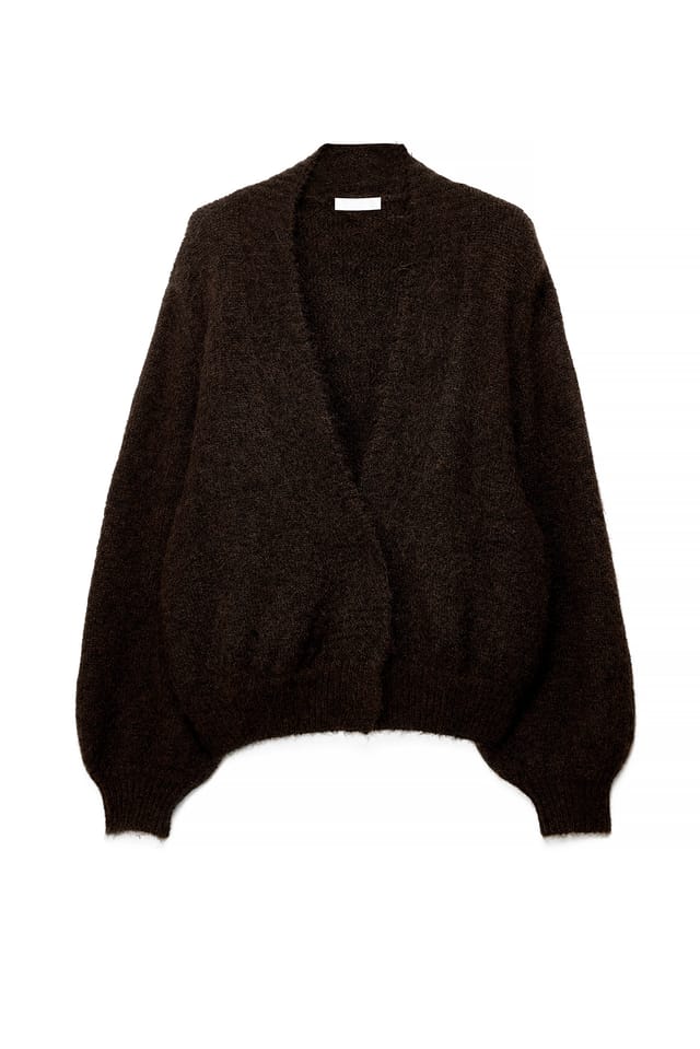 Dark Brown V-neck Knitted Cardigan