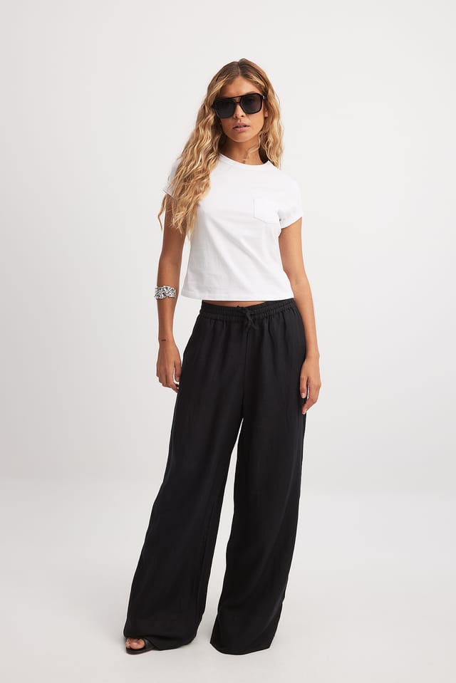 Black Weite Hose mit halbhoher Taille aus Viskose-Mix