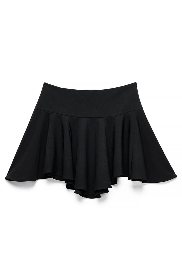 Black Volume Gathered Mini Skirt