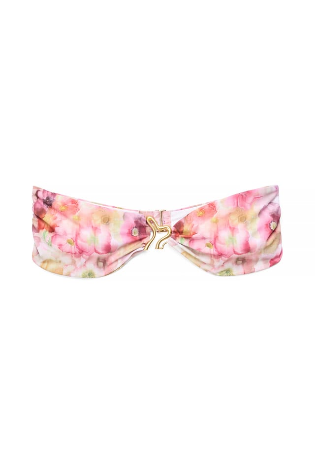 Poppy Flower Wavy Bandeau Bikini Top