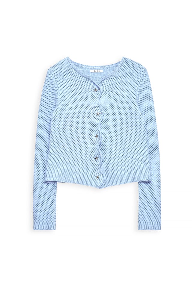 Light Blue Wavy Edge Knitted Cardigan