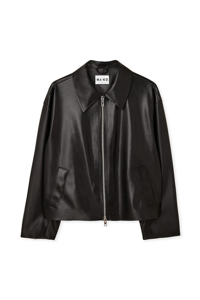 Black Wide Collar Pu Jacket