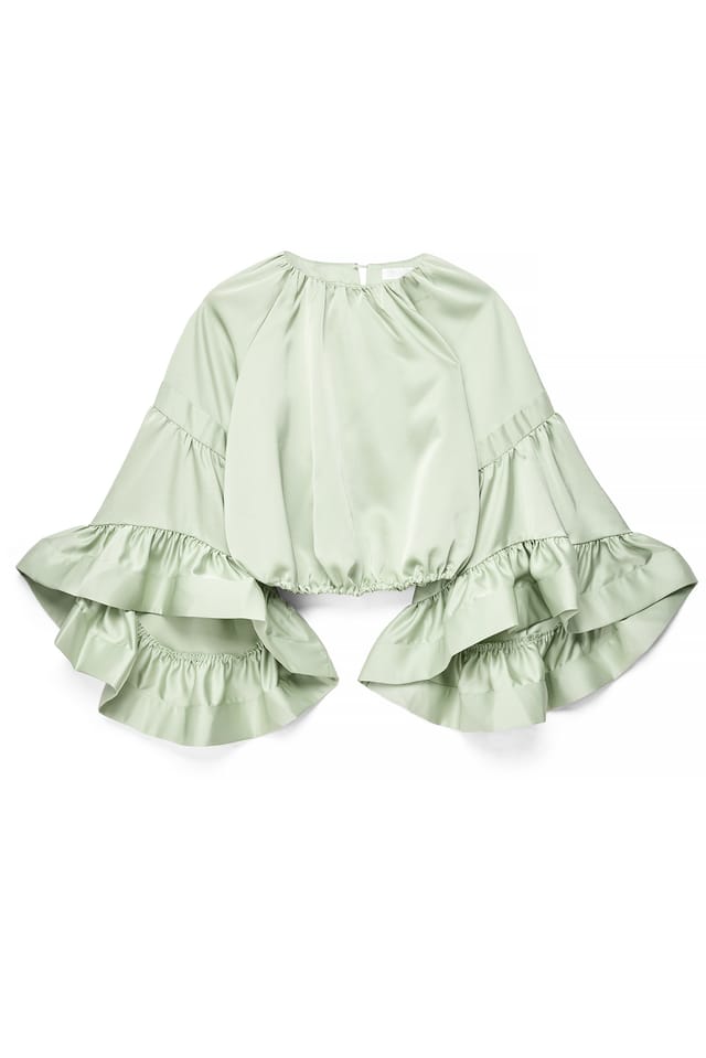 Pistachio Top met wijde volantmouwen