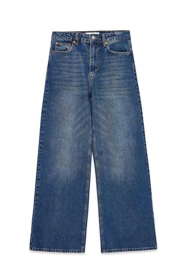 Mid Blue Weite Jeans mit hoher Taille