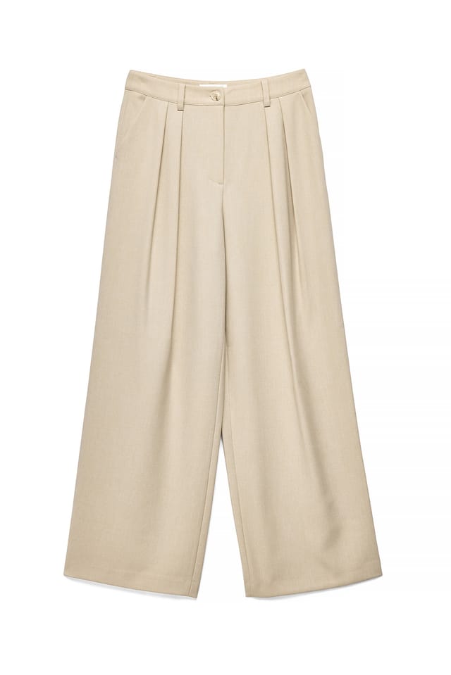 Light Beige Wide High Waist Melange Pants