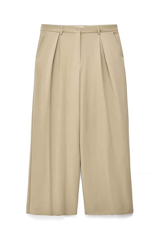 Khaki Beige Wide High Waist Suit Pants