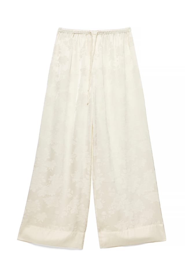 Offwhite Wide Leg Jacquard Drawstring Pants