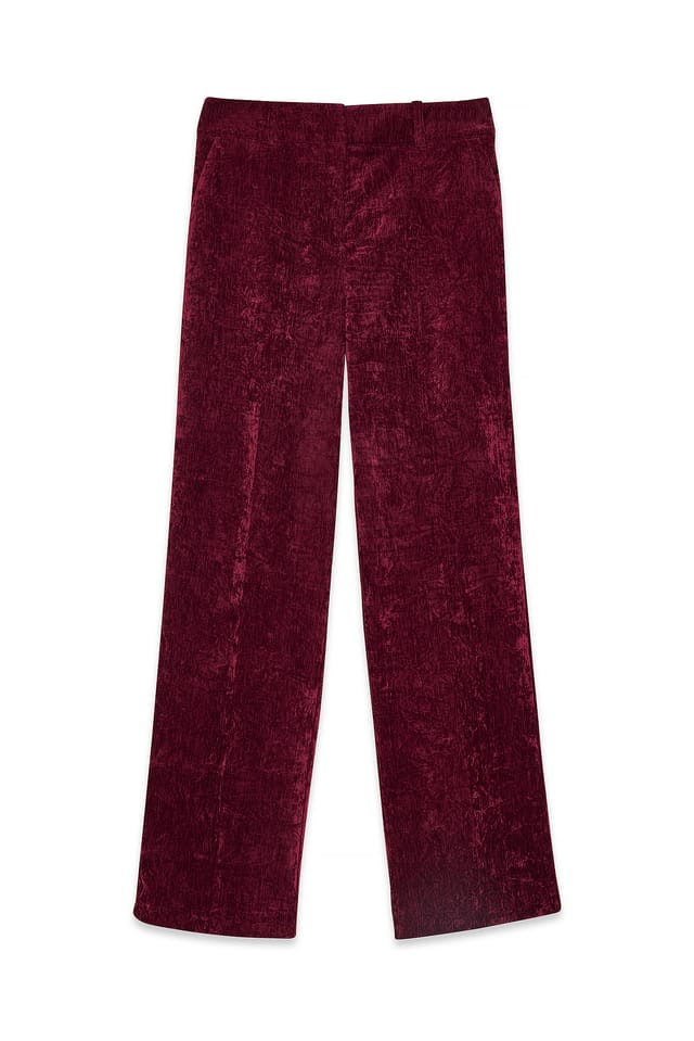 Burgundy Chenillebyxor med vida ben och låg midja