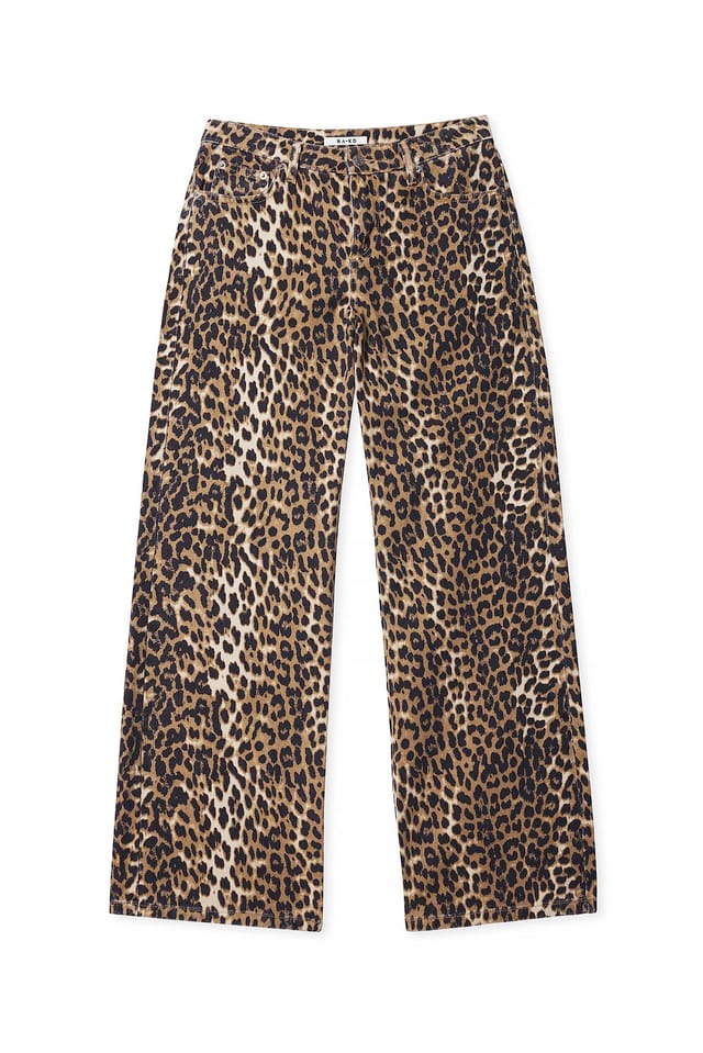 Leopard Mid Waist Wide Leg Printed Denim