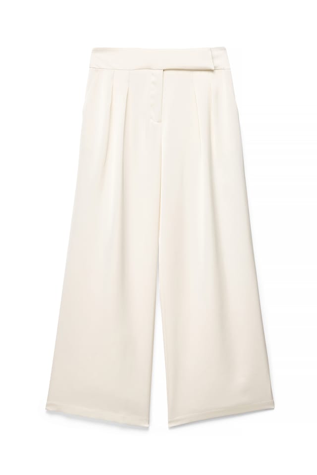 Cream Wide Pleated Pants