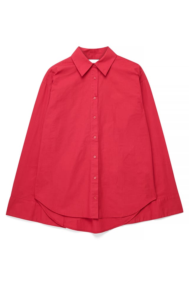 Red Wide Sleeve Cotton Shirt