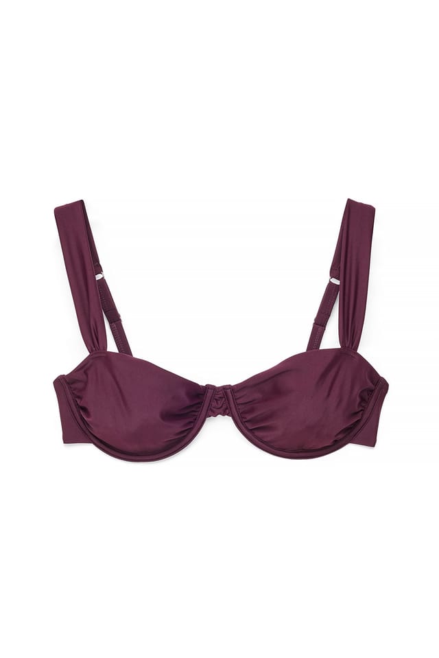 Aubergine drapierter Bikini-BH mit breiten Trägern