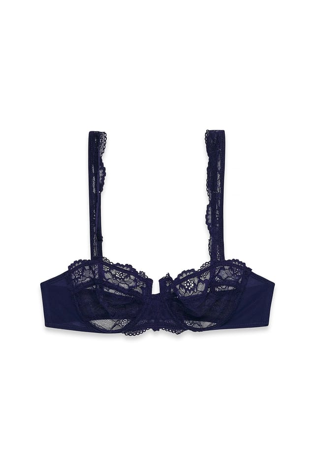 Dark Navy Soutien-gorge balconnet en dentelle à larges bretelles