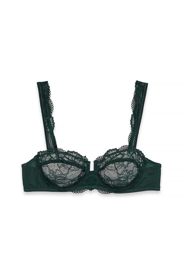 Deep Green Wide strap lace balconette bra