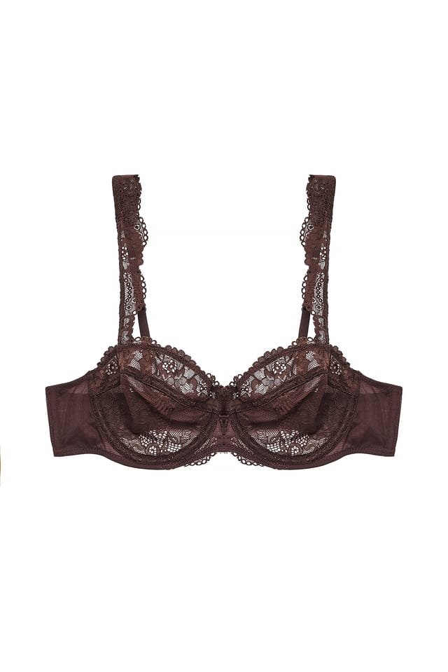 Brown Wide Strap Lace Balconette Bra