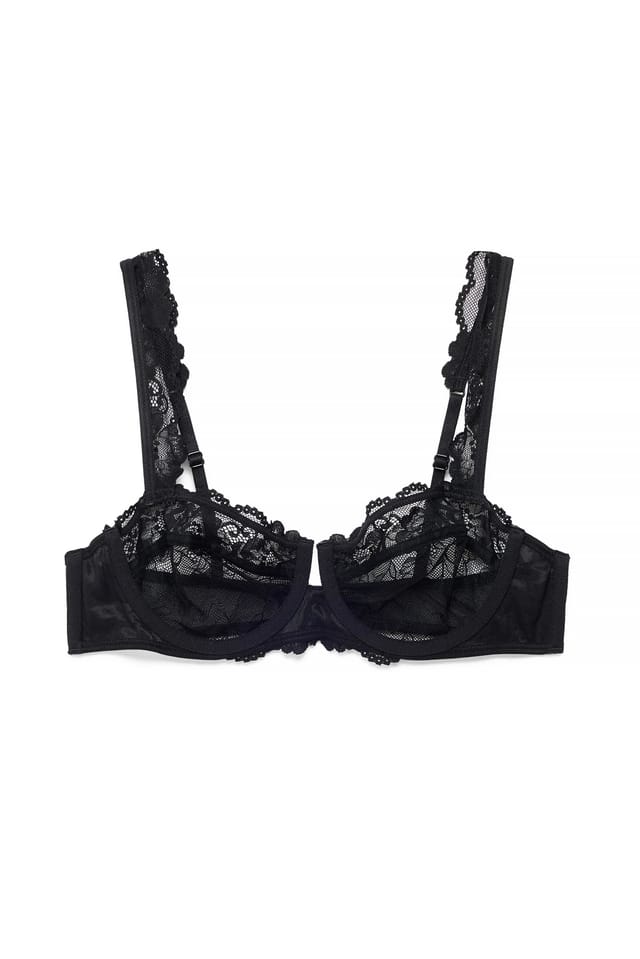 Black Wide Strap Lace Balconette Bra